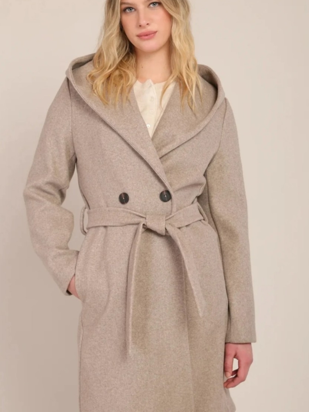 Devoted hooded long sleeve A-line Coat with a belt